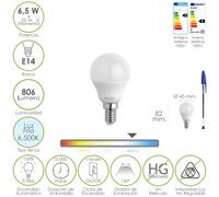 Bombilla led esfera rosca e14. 6.5 watt. equivale a 55 watt. 806 lumen