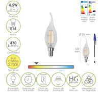 Bombilla led filamento vela llama e14. 4,5 watt. equivale a 35 watt. 4