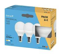 Garza - Pack 2+1 Bombillas Led Esférica, Casquillo E14, Luz Neutra 3000K, 42W, 470 Lúmenes, G45, No Regulable