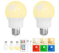 Bombilla LED Recargable E27 con Mando a Distancia, Regulable, Magnética, con Batería, 3 Temperaturas de Color + 9 Colores RGB, 480LM, 3 Timers, para Lámparas sin Corriente, Camping y Emergencia 2 Pack