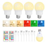 Bombilla LED Recargable Mando a Distancia, Base Magnética, 8W E27 4 Pack | Batería 2600mAh, USB-C, 480LM, Regulable, 3 Temperaturas, 9 Colores RGB, 2 Modos, 3 Temporizadores, Para Lámparas Sin Enchufe