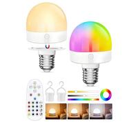 Bombilla LED Recargable USB E27 con Mando, Regulable 2000mAh, 12 Colores RGB + 3 Temperaturas, Imán Integrado, Temporizador, Luz Inalámbrica para Lámparas de Mesa/Noche, Paquete,2 Piezas
