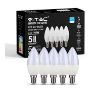 Bombilla LED V-TAC 5.5W (40W) Ahorradora de Energía con LED Samsung E14 SES (Rosca Edison Pequeña) 3000 Kelvin Blanco Cálido No Regulable Paquete de 5