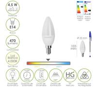 Bombilla led vela rosca e14. 4,5 watt. equivale a 35 watt. 470 lumenes