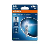 OSRAM COOL BLUE® INTENSE H1, +100% más de brillo, hasta 5000K, lámpara de faro halógena, apariencia LED, Blíster único (1 lámpara)