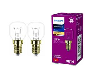 Bombilla para horno Philips E14 de 40 W, resistente al calor hasta 300 °C, 2 unidades.