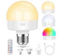 Bombilla recargable con mando a distancia, bombilla recargable por USB-C con batería, 15 colores regulables, bombillas LED RGB con función de temporización, luz de emergencia para camping al aire