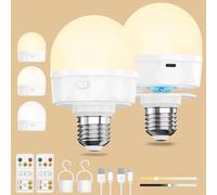 Bombilla recargable E27 con mando a distancia - USB C recargable LED lámpara batería con 2200 mAh batería imán gancho 3 colores regulable temporizador para luz exterior camping lámpara colgante luz de