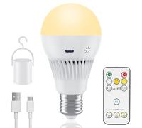 Bombilla Recargable USB C con Control Remoto, 9W E27 Bombilla LED con Mando con Control Táctil y Función de Temporización, 3 Temperaturas de Color, 3000mAh, Luz de Emergencia para Hogar y Exterior