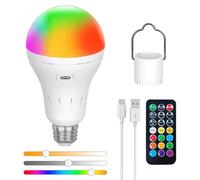 Bombilla Recargable USB-C Con Mando a Distancia, AC100-240V Smart E27 LED 9W, CCTRGB Regulable Con Control Táctil, Bombillas Recargables, Luz de Emergencia Para Exteriores de 2200mAh, Pack de 1