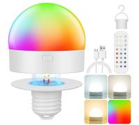 Bombilla RGB recargable de 2500 mAh con batería E27 con mando a distancia | Bombilla recargable LED con batería recargable, base magnética bombilla sin electricidad 3 colores luz de emergencia