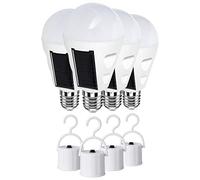 Bombilla solar LED 6000K con gancho e interruptor, casquillo E27,batería recargable luz de emergencia,lámparas solares para Exterior senderismo camping,7w 4 pack