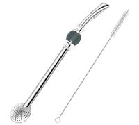 Bombilla Yerba Mate reutilizable, filtro estilo cuchara extraíble de acero inoxidable con una hermosa cuenta, pajita de metal para beber té de hojas sueltas, incluye cepillo de limpieza (gris claro)