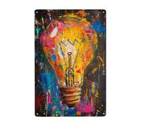 Bombillas De Luz Con Garabatos Caprichosos: Lluvia De Ideas Carteles De Pared De Metal Vintage Cartel De Chapa Divertida Pintura De Hojalata Placa Para Bar Cafetería Baño 20X30Cm