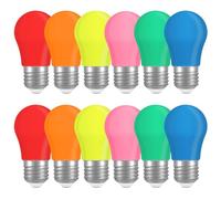 Bombillas LED de Colores E27 2W, K45 Bombilla de Colores Lámpara, Equivalente 20W, Color Naranja, Rojo, Amarillo, Azul, Verde, Rosa para Exterior, Patio, Iluminación Navideña, Halloween, Paquete de 12