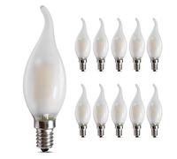Bombillas LED E14 regulables para candelabro, 4W 2700K, blanco cálido y suave, 400 lúmenes,punta doblada en forma de llama de vidrio esmerilado C35, paquete de 10 unidades