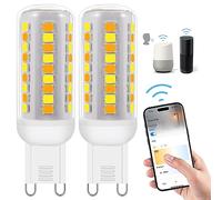 Bombillas LED G9 inteligentes Wi-Fi,Compatible con Alexa /Google Home,AC 230V regulable sin escalonamiento,2700K-6500K,Brillo ajustable 1%-100%,0.4-4W,40LM-400LM,Función de temporizador,Pack de 2