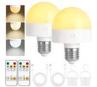 Bombillas recargables con cronómetro y control remoto, bombillas de fotobatería ajustables, bombillas LED de carga E27/E26, lámparas de cableado no duro con 3 temperaturas de color, 2 paquetes