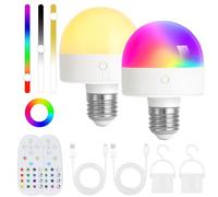 Bombillas recargables con cronómetro y control remoto, bombillas de fotobatería ajustables, bombillas LED de carga E27/E26, luces de cableado no duro con 3 temperaturas de color + 12 RGB, 2 paquetes