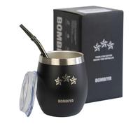 Bombiya Mate Argentino Edición 3 Estrellas - Kit Mate con taza mate, bombilla con filtro y una tapa plástica para la yerba - Doble pared de acero inoxidable - Ideal para regalar