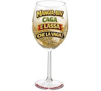 Bombo Copa de vino divertida 44 cl "Orgullo Lombardo" - Vaso con frase dialecto Lombardo "Comgia, Biv… e Lassa che la Vaga!" - Idea regalo ingeniosa - Paquete de tubo con paja