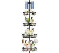Bomclap Estantería telescópica para ducha de metal con 4 cestas y 1 toallero, estante de ducha sin taladrar para baño y bañera, altura regulable 157-292 cm, color negro