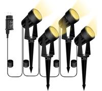 Bomcosy Focos de Jardín Alimentados Por Red, Luces de Paisaje de 14 M, 3000 K 14 V IP65, Impermeable, Luces de JardíN Al Aire Libre, IluminacióN de Camino Para CéSped, Patio, Entrada, Decoración