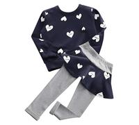 BOMDEALS - Conjunto de ropa adorable y bonito para beb ni a, camiseta de manga larga y pantal n (talla 5T), color azul marino