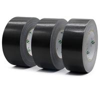 BOMEI PACK 3 rollos Cinta Americana 50mm x 50 m - Cinta Adhesiva Negra - Cinta Fuerte de Tela Reforzada con Tejido - Para Interiores y Exteriores