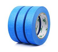 BOMEI PACK 3 rollos de cinta de pintor azul de 24 mmx50 m, cinta adhesiva de papel crepé premium para pintura, artesanía y bricolaje, resistente a los rayos UV, sin residuos y fácil de quitar