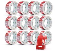 BOMEI PACK Cinta de Embalaje Frágil con Dispensador, 48mm x 66m, Paquete de 12 rollos - Cinta de Embalaje Fuerte Para Uso Regular o Para Mudanza - Sella Fácilmente tus paquetes y cajas
