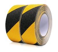 BOMEI PACK Tiras antideslizantes, 2 rollos de 50 mm x 10 m, negro y amarillo, cinta adhesiva antideslizante para escalones antideslizantes en interiores y exteriores