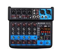 BOMGE Consola mezcladora de sonido de audio para DJ de 6 canales con interfaz USB, Bluetooth, grabación estéreo, potencia fantasma de 48 V, 24 DSP para karaoke, canto, en vivo, transmisión (Negro)