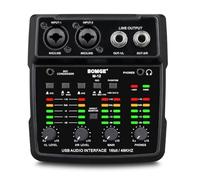 BOMGE Interfaz de audio USB M12, mezclador de 2 canales, entrada XLR/3.5 mm, fuente de alimentación de 48 V, tarjeta de sonido para grabación de PC, estudio, espectáculo en vivo, karaoke, Plug & Play