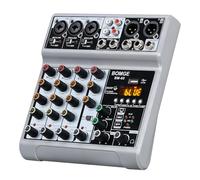 BOMGE Mezclador de audio, consola de mezcla de placa de sonido con 5 canales digitales USB Bluetooth Echo Delay, mezcladores de DJ estéreo Phantom Power de 48 V para grabación, transmisión en vivo,