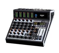 BOMGE Mezclador de audio profesional de 6 canales con efecto DSP de 99, fantasma de +48 V, Bluetooth, interfaz USB. Procesador 2 AUX.FX para grabación de estudio y actuaciones en vivo
