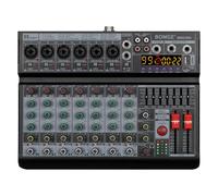 BOMGE Mezclador profesional de audio DJ de 8 canales, mezclador de sonido con 99 efectos DSP/ecualizador de 7 bandas/unidad USB/Bluetooth/Compute/Phantom de 48 V para grabación de PC, karaoke Studio