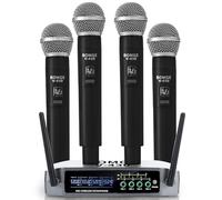 BOMGE Sistema de micrófono inalámbrico, juego de 4 canales con cuatro micrófonos de mano, frecuencia fija, largo alcance de 200 pies, ideal para iglesia, karaoke, eventos