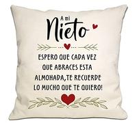 Bommex Regalo de Nieto para Abuelo Abuela - Funda de Cojín que recuerda cuanto te quiero - Ideal para Cumpleaños, Graduación, Navidad
