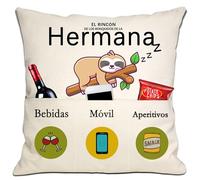 Bommex Regalo Divertido para la Hermana o el Hermano - Funda de Cojín de Dibujos Animados 18x18 Pulgadas con 3 Bolsillos - Regalo de Cumpleaños