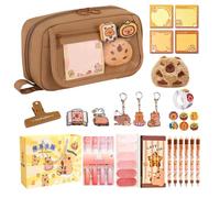 BommFu Set de Material Escolar de Capibara, Bolsa Cosmética De Dibujos Animados para Pinceles, Bolso Escolar Gran Capacidad con Pegatinas, Pinzas Y Más