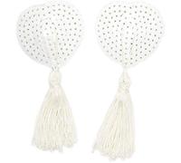 Bommi Fairy 1 par de fundas para pezón de mujer de silicona natural con lentejuelas y flecos de lentejuelas para lencería de pecho y pétalos de pétalos pasty reutilizables., Blanco, Talla única