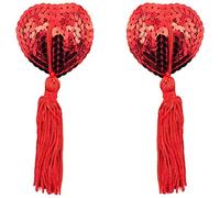 Bommi Fairy 1 par de fundas para pezón de mujer de silicona natural con lentejuelas y flecos de lentejuelas para lencería de pecho y pétalos de pétalos pasty reutilizables., rojo, Talla única