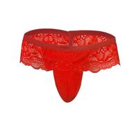 Bommi Fairy Bragas para hombre Lencería Encaje Low Rise Stretch G-String Bikini Sissy Pouch Tanga Crossdressing Ropa Interior Ruffled Briefs, rojo, 44