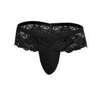 Bommi Fairy Bragas para hombre Lencería Encaje Low Rise Stretch G-String Bikini Sissy Pouch Tanga Crossdressing Ropa Interior Ruffled Briefs, Negro , 44