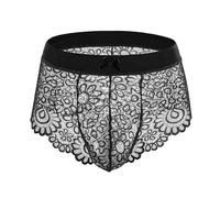 Bommi Fairy Bragas sexy para hombre Knickerbocker Slips Stretch Cintura baja Encaje Lazo Encaje Calzoncillos Boxer Sissy Bragas, Negro , 44