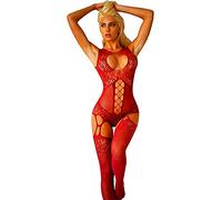 Bommi Fairy Lencería de encaje para mujer, ropa interior de peluche, tirantes negligee, camisón, camisón, cabestro, ropa interior, lencería transparente, babydoll con liguero, lencería, rojo, Talla