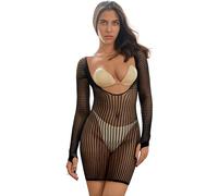 Bommi Fairy Medias sexy para mujer, sin pecho, con lunares, sin espalda, moldeador, bodycon de manga corta, elástico, bodycon, Negro , XS-XXL