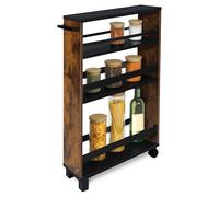 bomoe Carrito Auxiliar con Ruedas Hylla 50x79x15 cm - Mueble Auxiliar para almacenaje - Verdulero o Mesa Auxiliar con 2 Ruedas, 2 piés, 3 Compartimentos y Superficie de Madera FSC® Marrón & Negro
