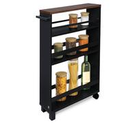 bomoe Carrito Auxiliar con Ruedas Hylla 50x79x15 cm - Mueble Auxiliar para almacenaje - Verdulero o Mesa Auxiliar con 2 Ruedas, 2 piés, 3 Compartimentos y Superficie de Madera FSC® Negro & Marrón